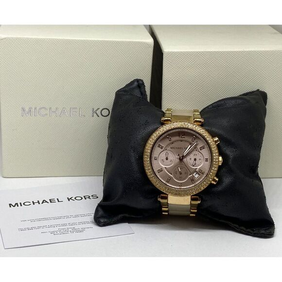 Michael Kors Parker MK-5896 Womens Stainless Steel Analog Dial Quartz Watch UB30 - Picture 1 of 12